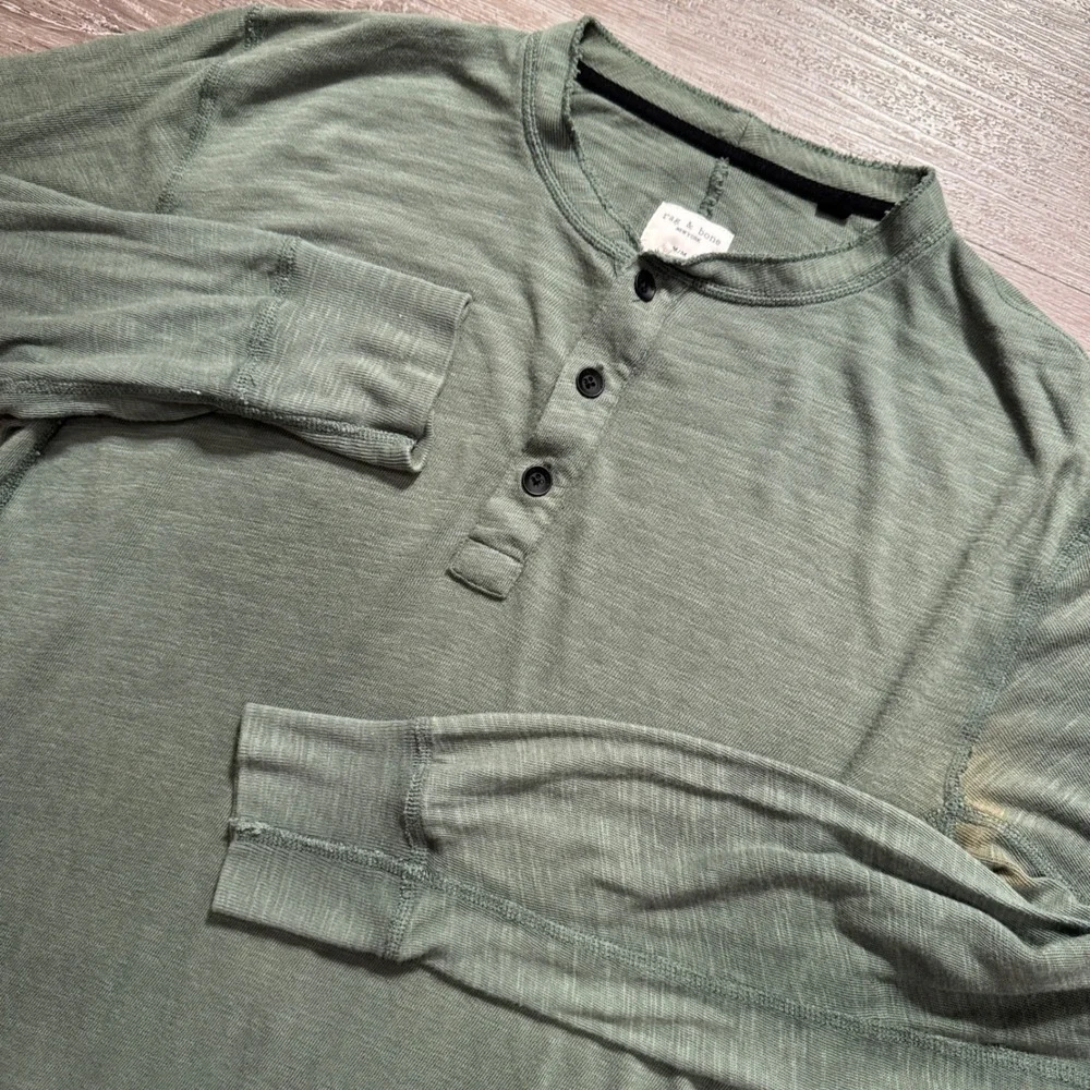 Rag & Bone Henley Shirt Mens M Green Cotton Classic Slub Long Sleeve Lounge
